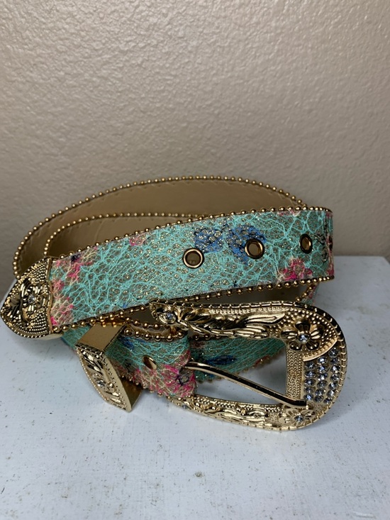 None Accessories - WESTERN Gold-Tone Floral Belt in Pastel Multicolor Metallic
